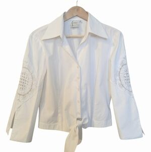 FINLEY Tie Front Blouse With Lace Detail On Sleeves Medium White